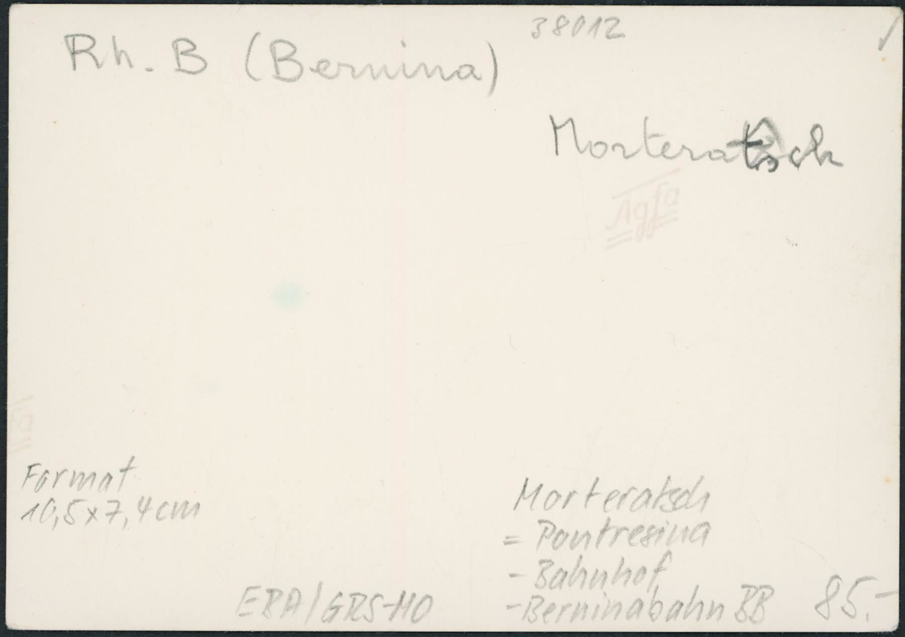 Cartoline postali: GRS Morteratsch - Bernina Bahn BB – Usato da Schindellegi venduto da leecollect 1