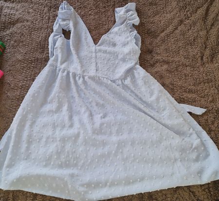 Sommerliches, hellblaues Minikleid mit Rüschen, Grösse XL