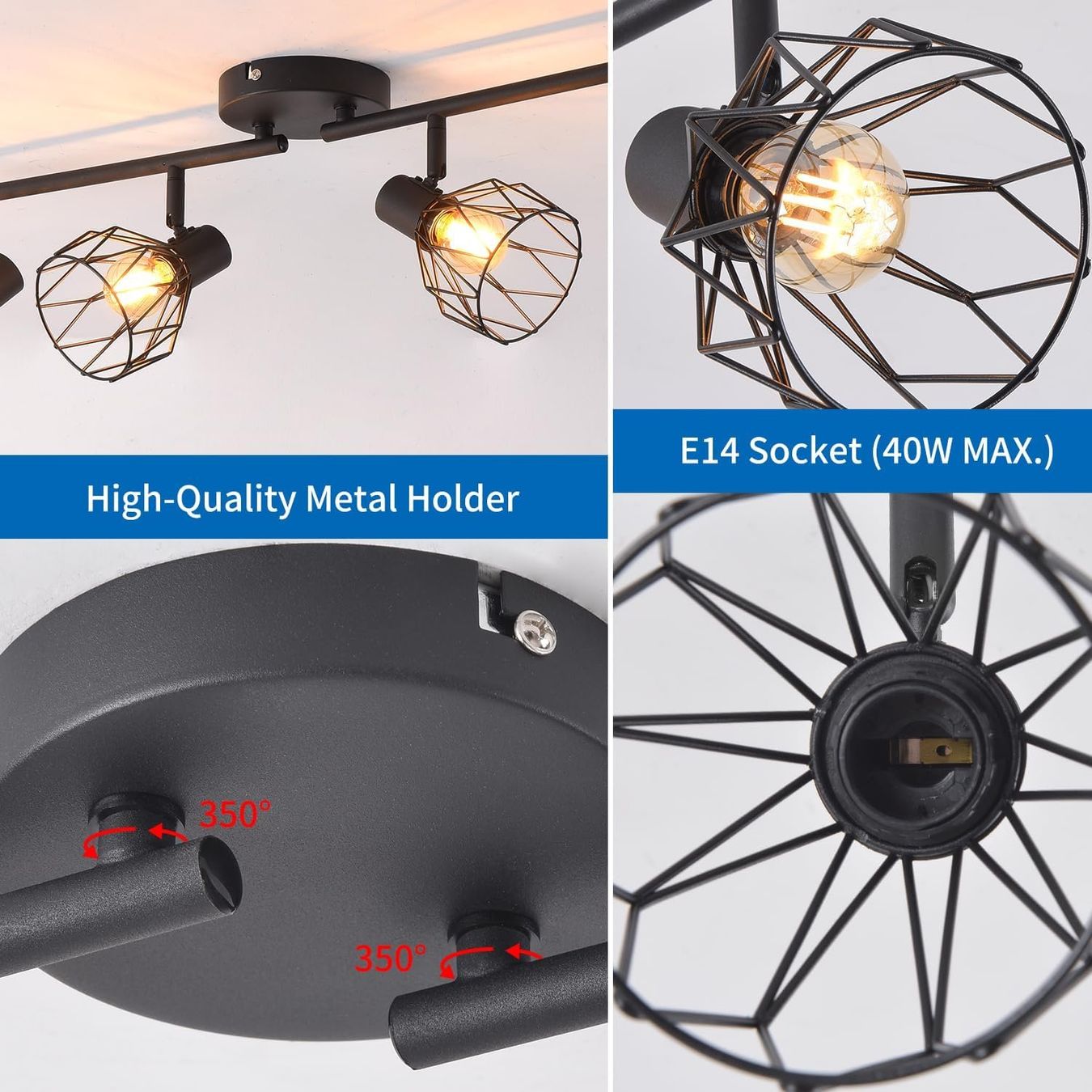 Lampadari & plafoniere: Deckenstrahler 4-flammig E14 Schwenkbar Schwarz – Nuovo e nell'imballaggio originale da Schaffhausen venduto da tra_6j5m 2