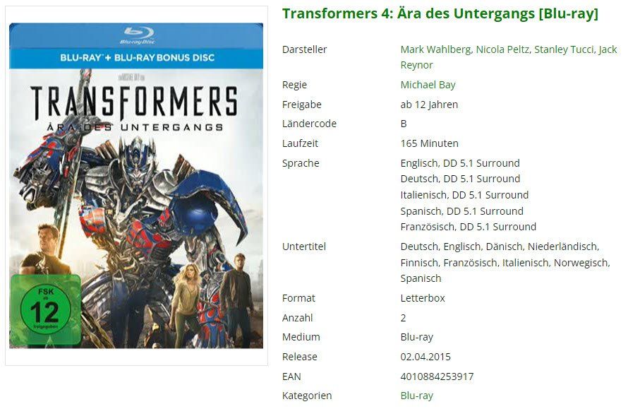 Tutti i DVDs: Transformers 4: Ära des Untergangs (Blu-ray) – Usato da Emmetten venduto da SVollenweider