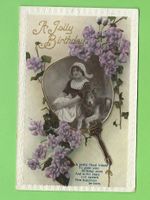 Antike Geburtstagskarte mit Foto, um 1910er Jahre