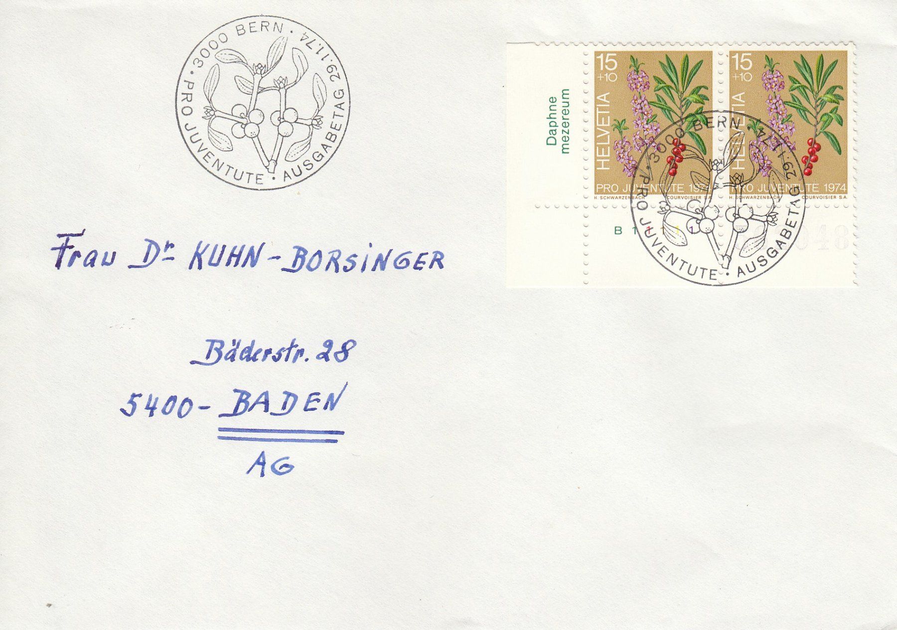 Tutti i francobolli: 1974 Pro Juventute FDC Seidelbast – Usato da Spreitenbach venduto da Mustang_1105