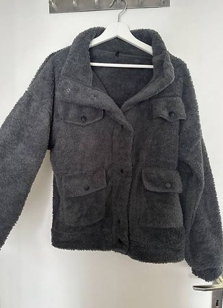 Warme, graue Teddy Jacke, Grösse M