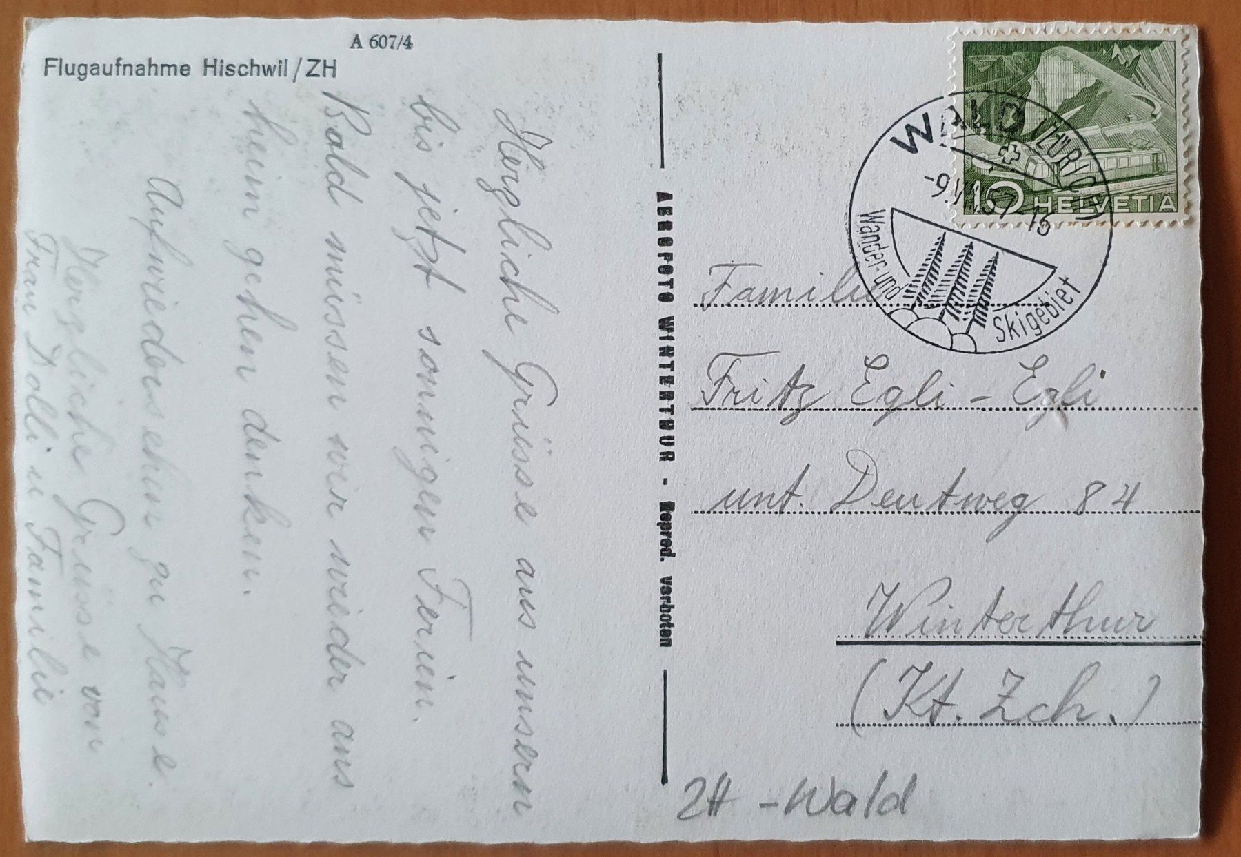 Cartoline postali: Hischwil 1957 - Flugaufnahme – Usato da Kreuzlingen venduto da Rschweiz1 1