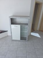 Wohnwand Set Betonoptik Weiss mit Vitrine und Lowboard