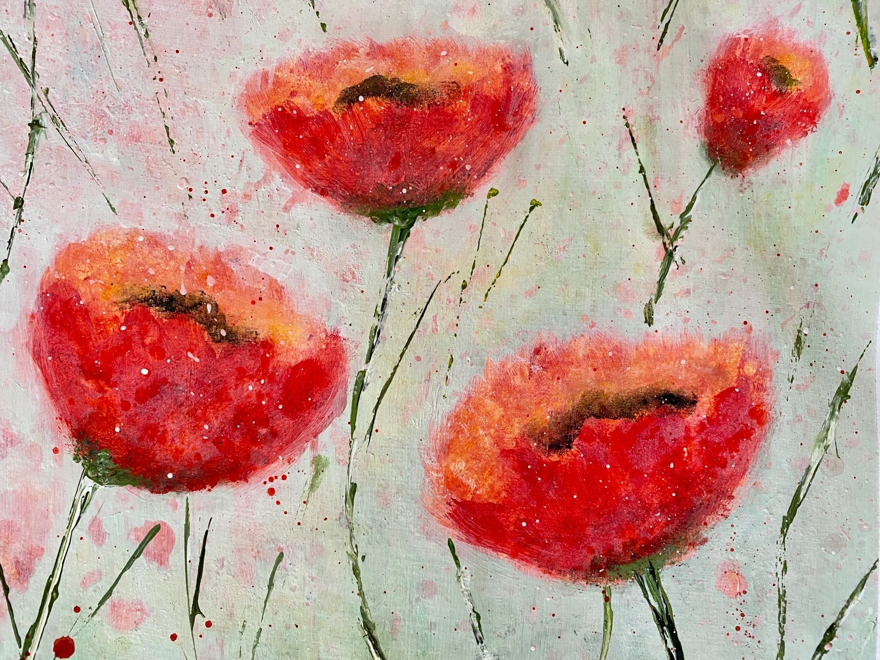 Dipinti: Handgemaltes Acryl Bild Mohnblumen. NEU Unikat. Mischtechnik – Nuovo (secondo la descrizione) da Siselen BE venduto da Melody-76 6