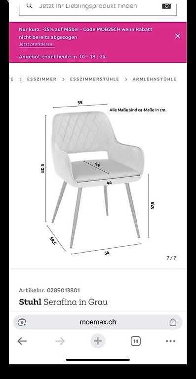 Chaises: 4 Esszimmerstühle Grau mömax – D'occasion à Wetzikon ZH par chi_2lrk 1