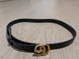 Gucci Thin Double G Leather Belt Black/Gold Hardware