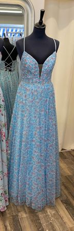 Abendkleid lang geblümt blau Trägertaschen Grüsse 34 NEU 
