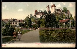 AK Burgdorf, Ortspartie mit Kindern und Burg