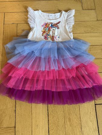 Mädchen Kleid Einhorn bunt Tüll Grösse 110