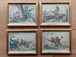 4 Kupferstiche koloriert Carle Vernet mit Goldrahmen
