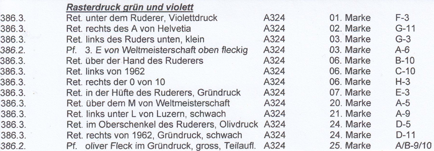 Tutti i francobolli: 386** Bogen A324 Rasterdruck, 13 Abartendetails – Usato da Spreitenbach venduto da Lienbi01 1