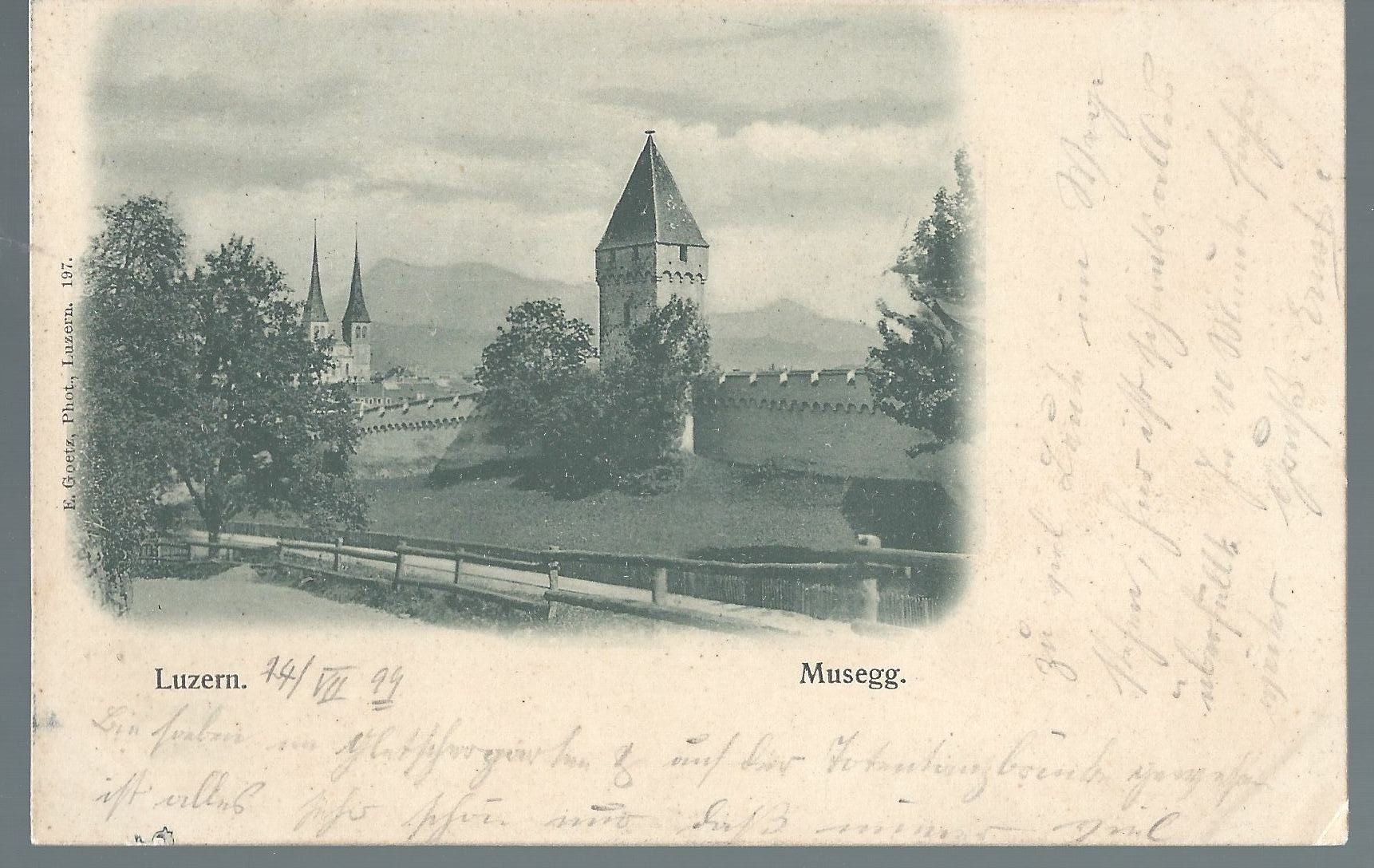 Cartoline postali: Luzern Lucerne Musegg 14.07.1899 – Usato da Montenol venduto da Vernier2