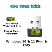 Mini USB WLAN Stick 150Mbit 2.4GHz Win10 11 treiberfrei