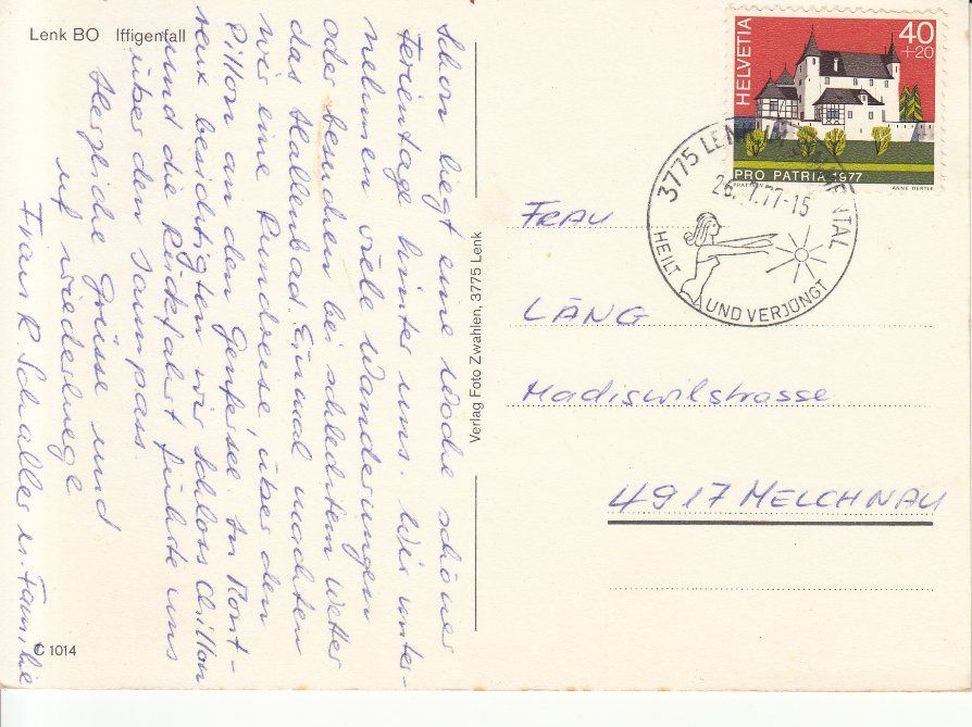 Ansichtskarten: Iffigenfall 1977 – Gebraucht aus Bürglen TG von StampGraf 1