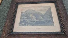 Antiker Stahlstich „Rhäzüns – Canton Graubünden“