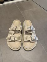 Damen geflochtene Riemenpantoletten offwhite