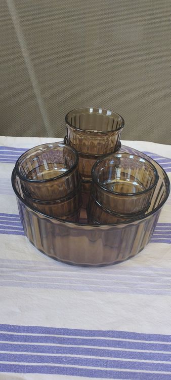 Lot De 4 Ramequins En Verre Fumé Art Déco Vintage Avec Petits éclats