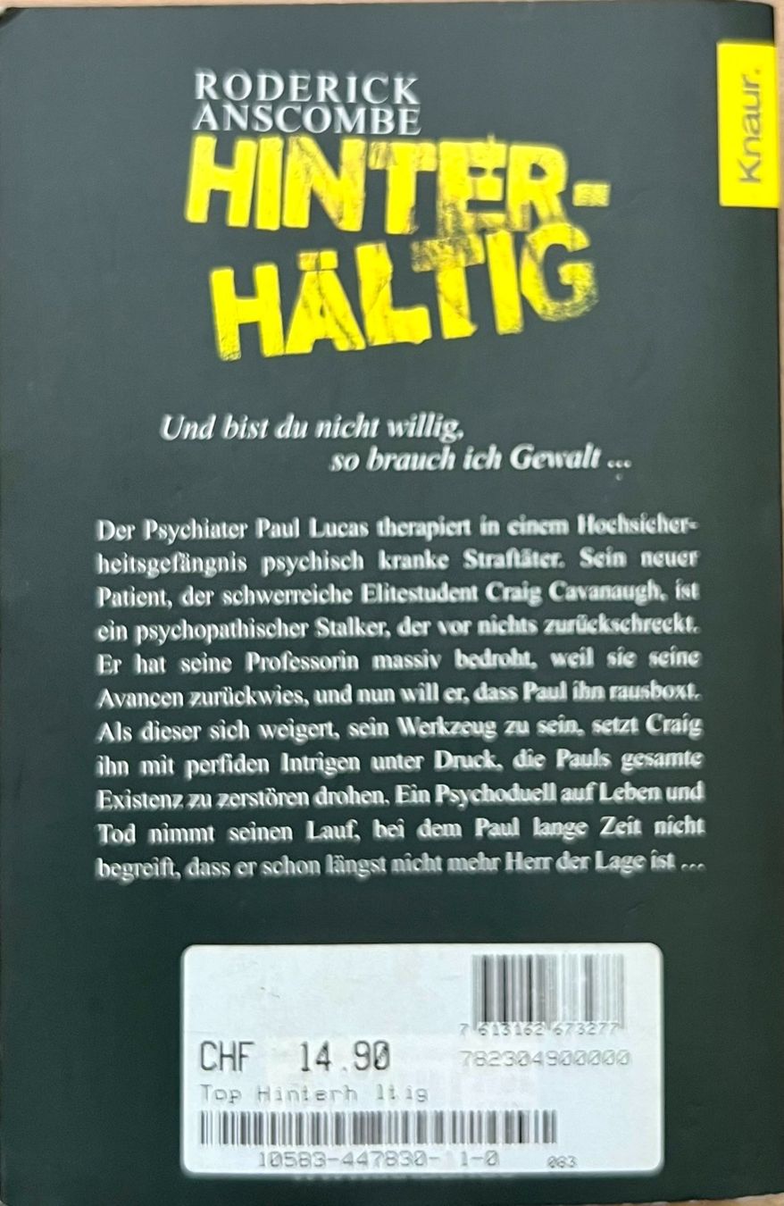 Libri: Psychothriller - Hinterhältig – Usato da Leimbach TG venduto da manu-tg 1