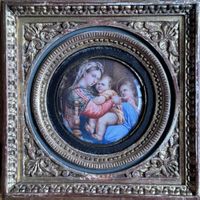 Miniatura antica Madonna della seggiola, cornice dorata 1800