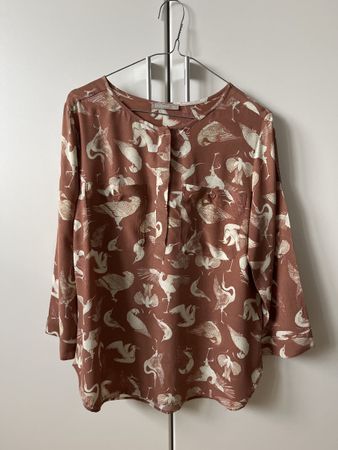 Nile Bluse, XS, braun Vogel Muster, Herbst Look!