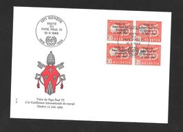 FDC BIT (D IV) 104 Viererblock Papstbesuch ET 10.6.1969