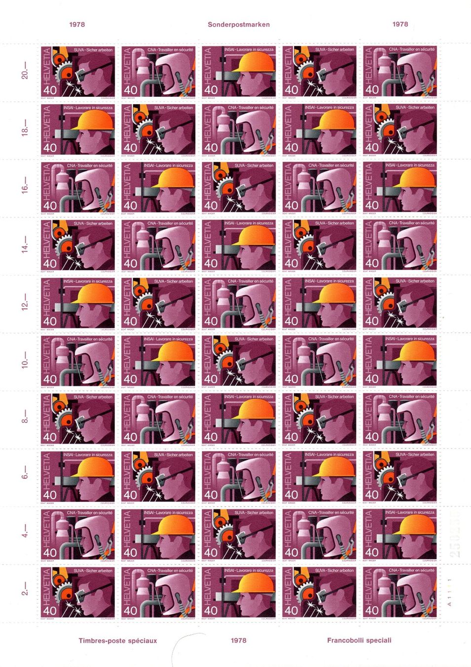 Alle Briefmarken: 1978 SUVA sicher arbeiten ganzer Bogen postfrisch – Neu (gemäss Beschreibung) aus Stein am Rhein von Huehnerhund