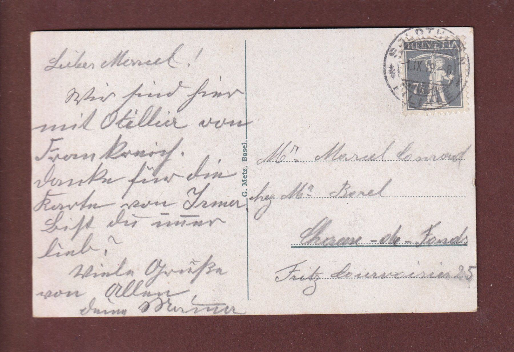 Cartoline postali: SOLOTHURN - Einsiedeli St. Verena - 1919 – Usato da Pully venduto da nicecards 1