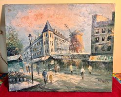 Gemälde Moulin Rouge Paris mit Windmühle von Burnett Öl