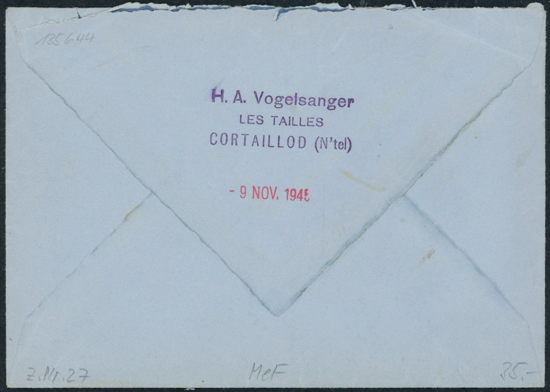 Tutti i francobolli: 1945 - Flugpost - Brief - MeF - Bahnstempel – Usato da Schindellegi venduto da leecollect 1
