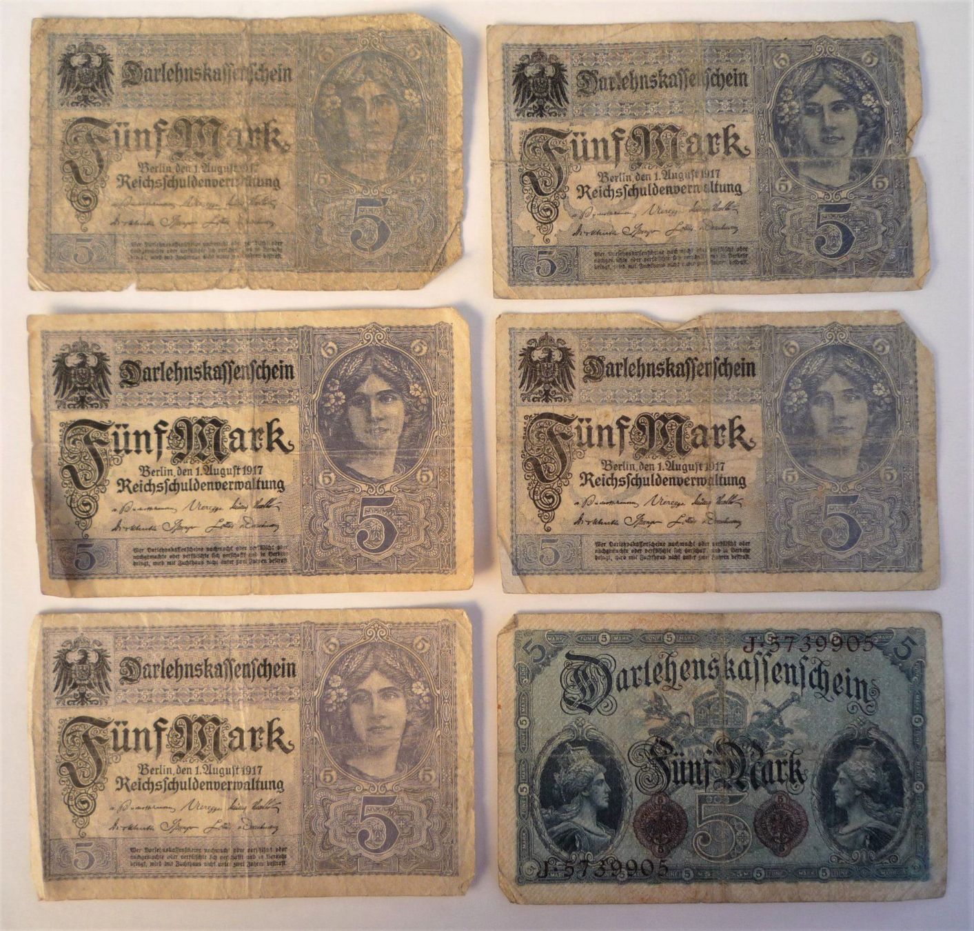 Banconote: 6 x 5 Mark Darlehenskassenschein – Usato da Rafz venduto da Sonnenblume305