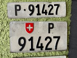 Paar Nummernschilder PTT Post 91427 antik f. Sammler