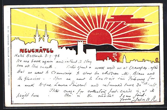 Cartoline postali: Litho Neuchatel, Silhouette der Ortschaf – Usato da Berlin venduto da bartko-reher