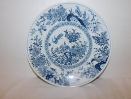 Chinesischer Porzellanteller, blau-weiss, Vogel-Motiv,