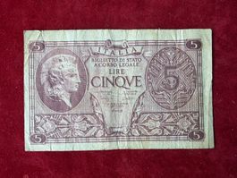 ITALIA - CINQUE LIRE 23 Novembre 1944 - Usato / Gebraucht