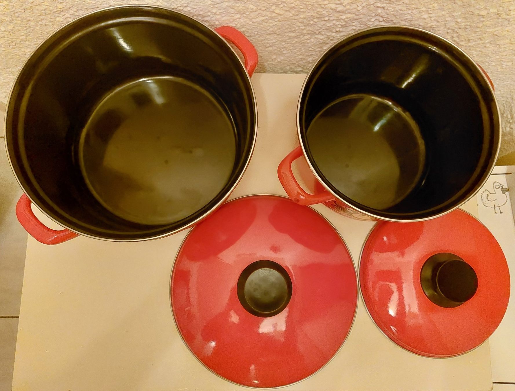 Töpfe: Email-Topfset, rot, mit Blumemuster - Vintage, 2 Stück – Gebraucht aus Horgen von Angel0010 2