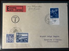 Austaxierter Express Brief 1945 von Bern nach Campione