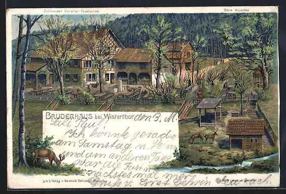 Cartoline postali: C. Steinmann: Winterthur, Gasthof Bruder – Usato da Berlin venduto da bartko-reher