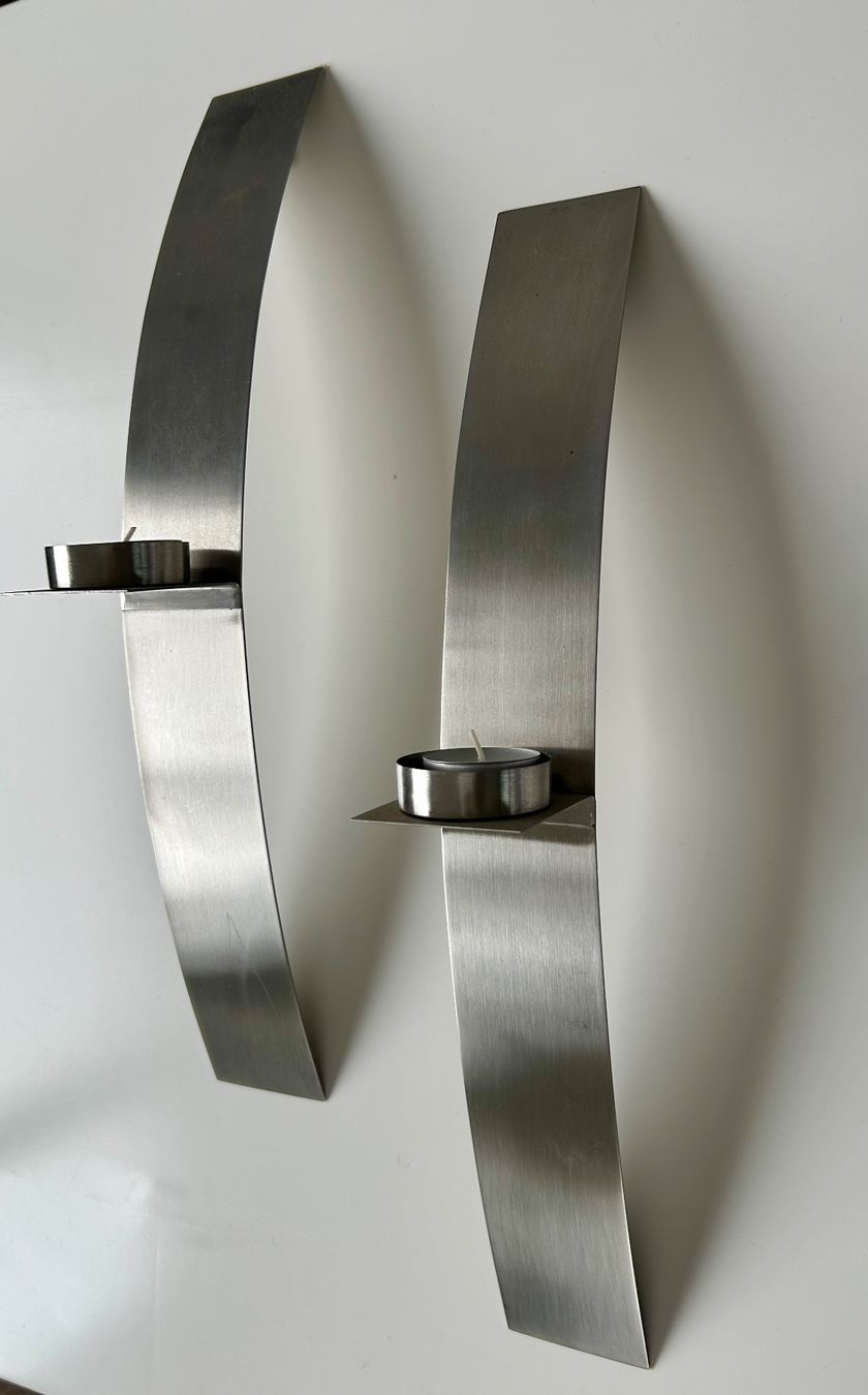 Portacandele: 2 Wandkerzenhalter Edelstahl gebogen – Usato da Luzern venduto da and_yq2s