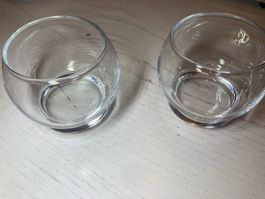 Set of Two Round Glass Bowls Clear Transparent