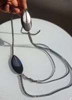 HALSKETTE KETTE MIT HOLZ BLATT DESIGN SILBER FARBEND EDEL