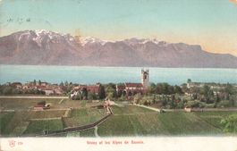 Vevey (VD) Panorama und Savoyer Alpen Genfersee