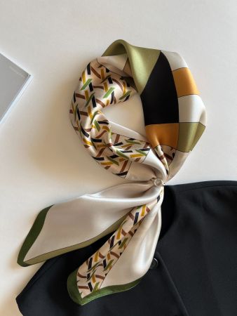 New 68cm Seidentuch, Geometric Pattern Green Silk Scarf