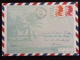 Enveloppe vintage Guadeloupe soleil d'été, souvenir collecto