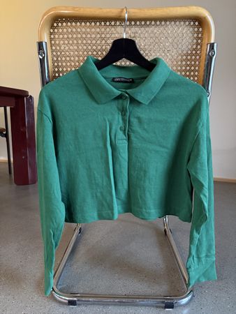 Zara Green Cropped Long Sleeve Shirt - Size S