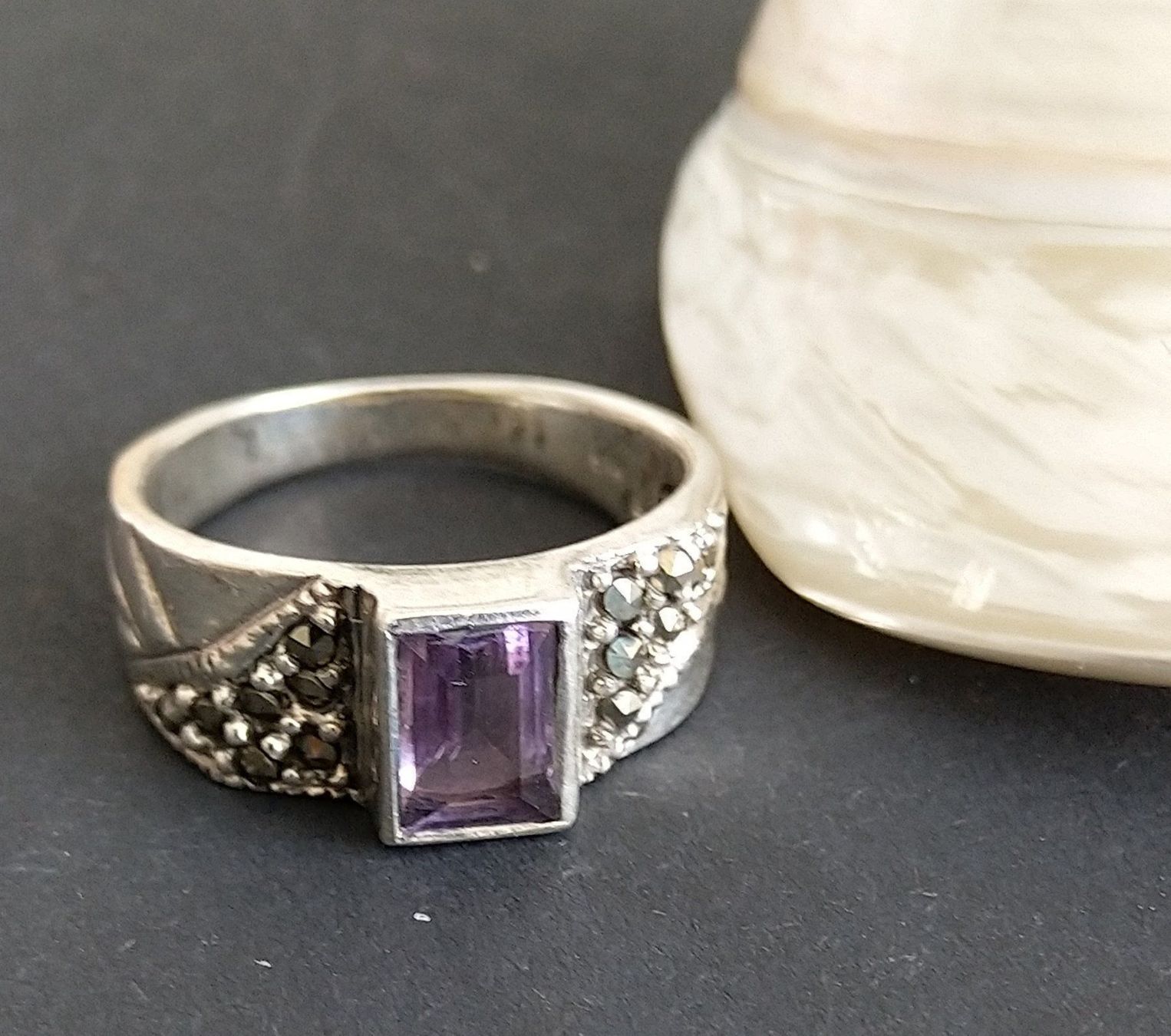 Anelli: AMETHYST & MARKASITEN RING IN 925 SILBER – Usato da Romanshorn venduto da Glitzer-Paradies