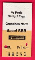 SBB KARTON BILLETT, GRENCHEN NORD-BASEL, HALBTAX, RETOUR