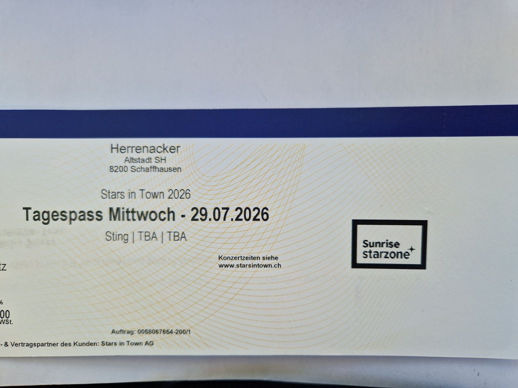 Tickets: Stars in Town 29.7.26 STING – Gebraucht aus Schlatt TG von Marlen.herrmann