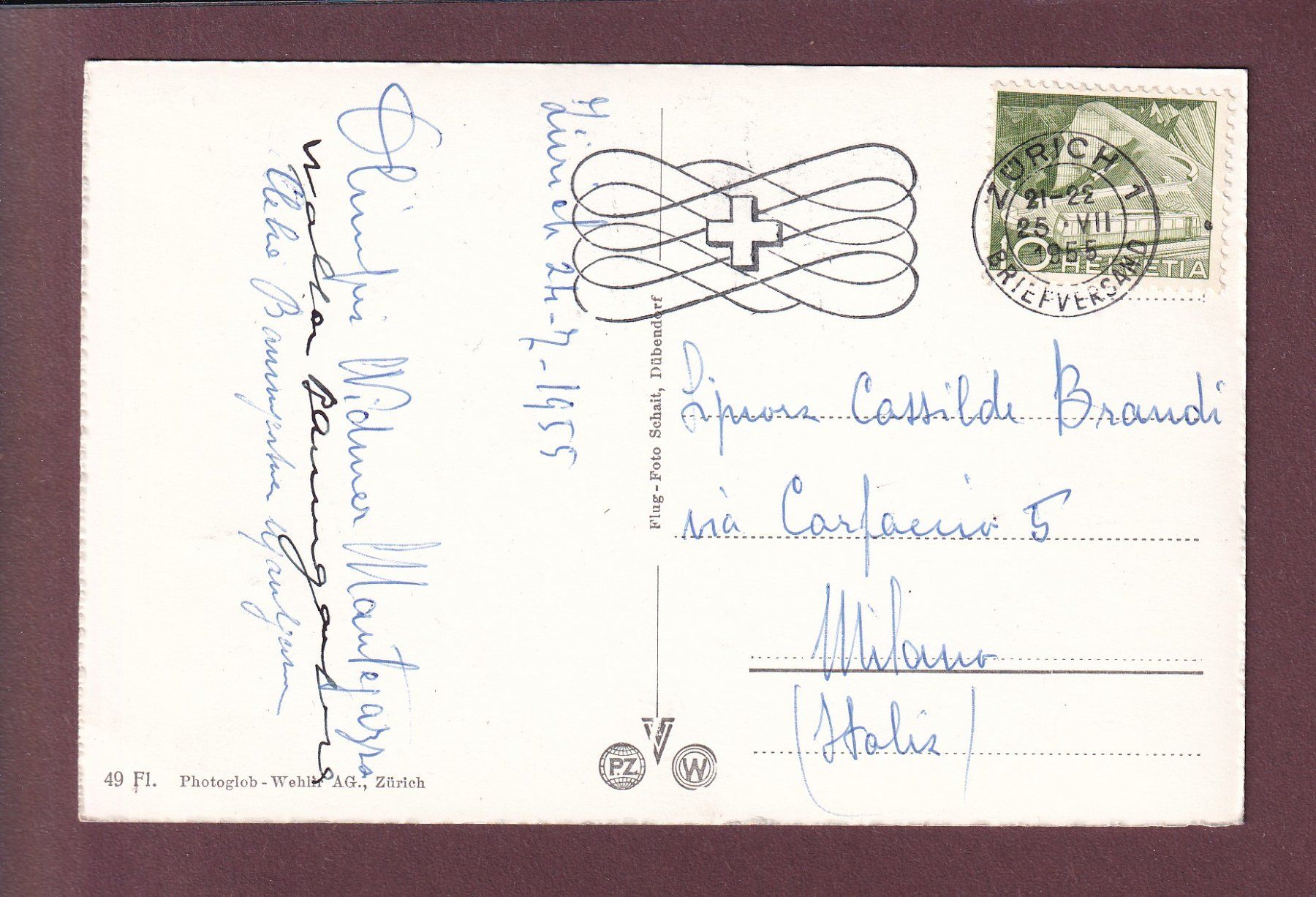 Cartoline postali: ZÜRICH - Flugaufnahme - 1955 – Usato da Pully venduto da nicecards 1